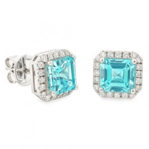 OP24_20 Ohrstecker Weissgold 0,259 ct. Aquamarin 2,170 ct. quadratisch 18K